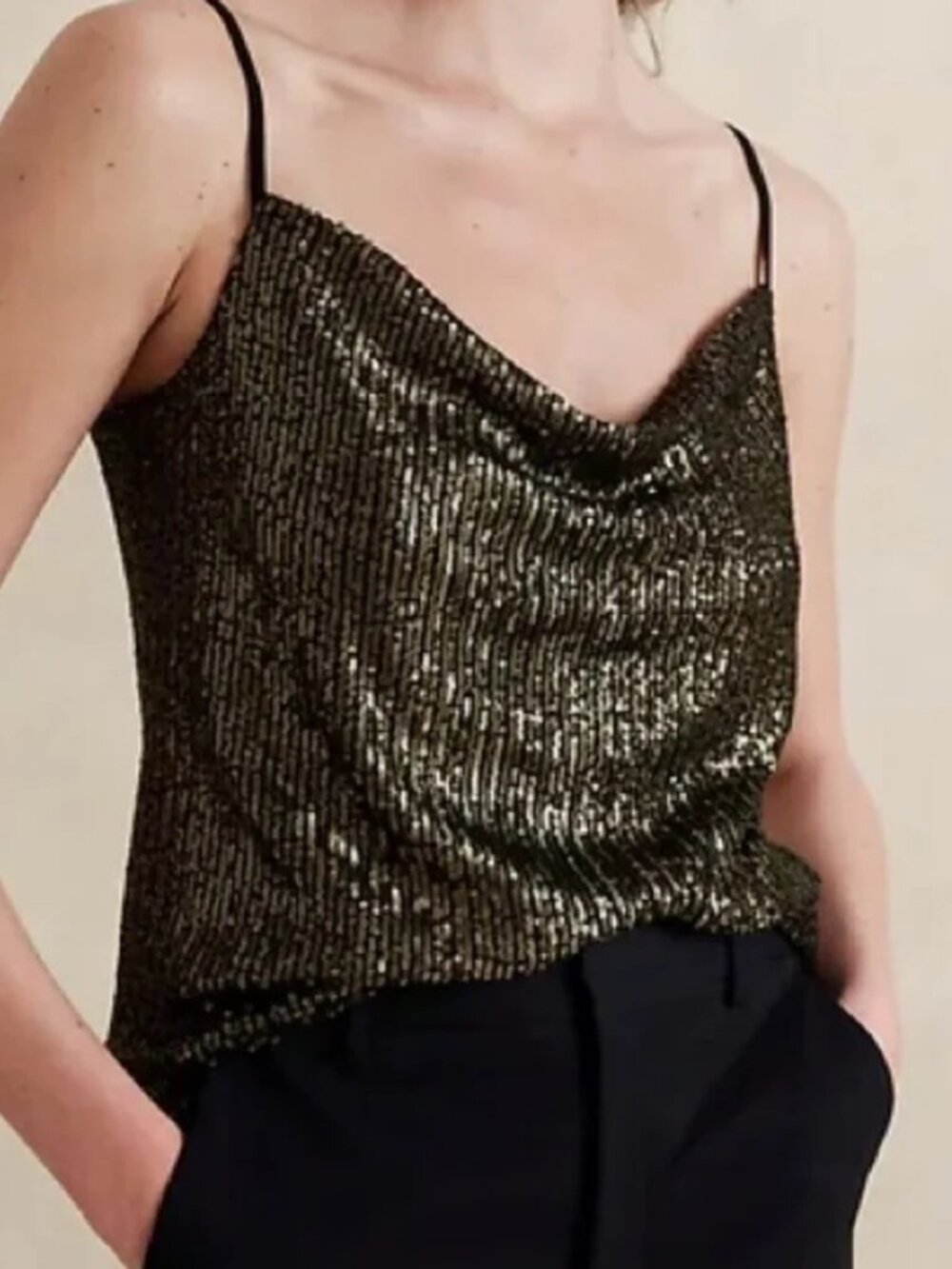 Banana Republic  Black and Gold Sequin Cowl Neck Cami Size XS